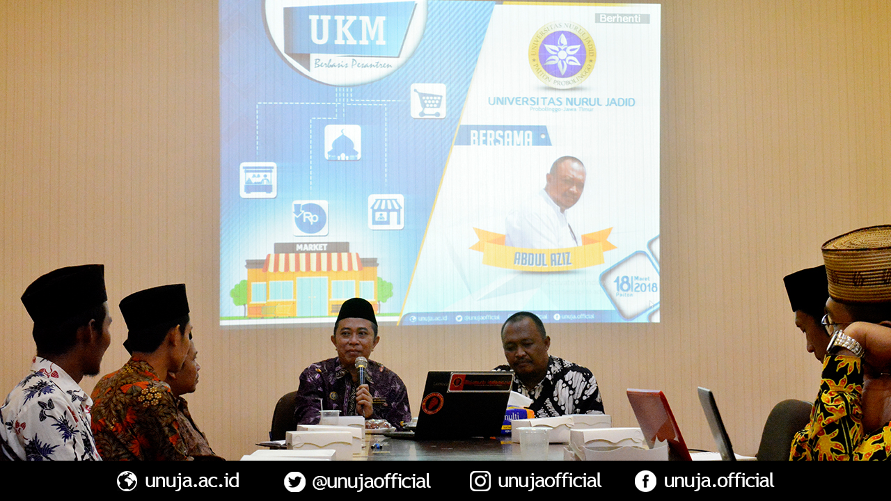 Rector delivers a speech and officially opens the seminar as to Pesantren-Based Small-Medium Enterprises (UKM Berbasis Pesantren) in UNUJA