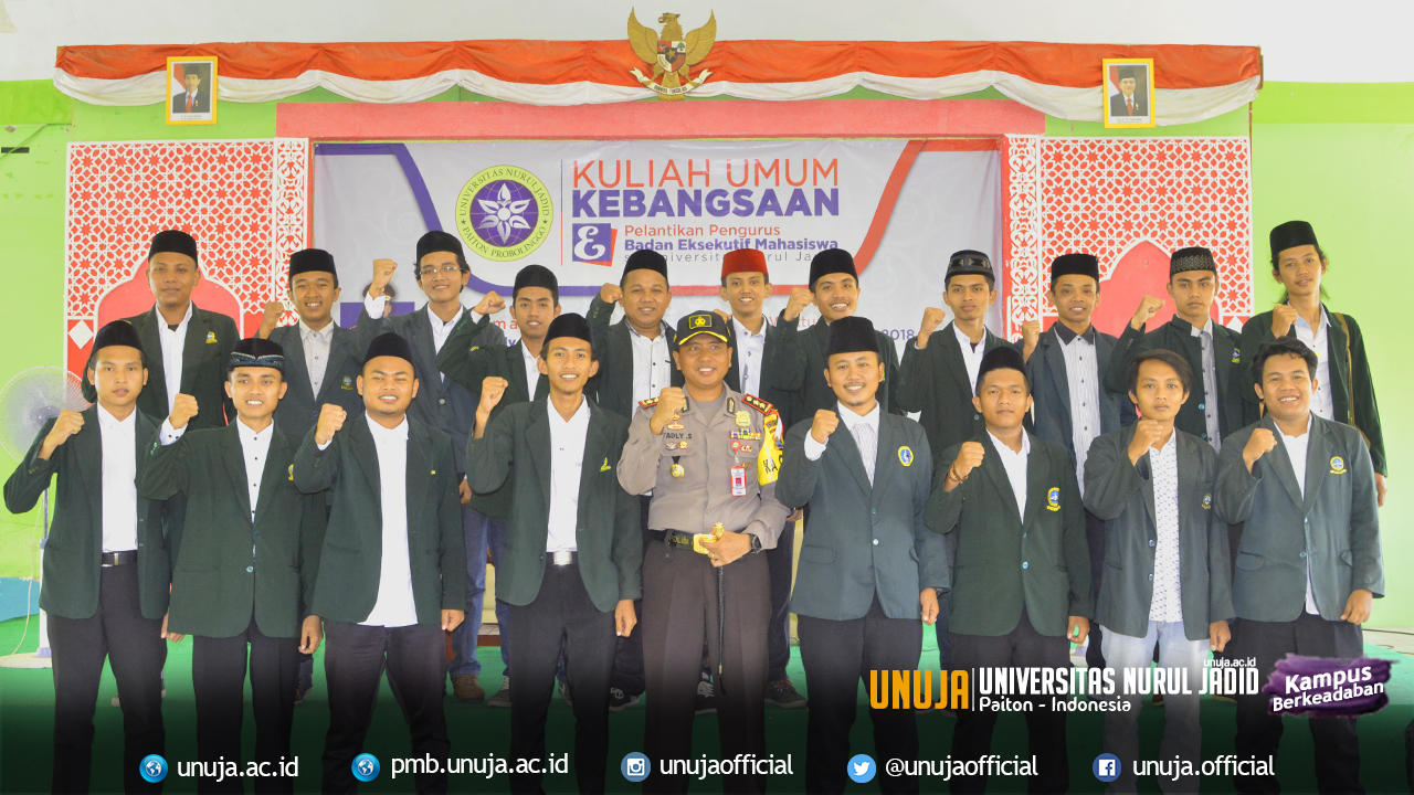 Foto pengurus BEM Universitas Nurul Jadid Putra bersama Kapolres Kab. Probolinggo